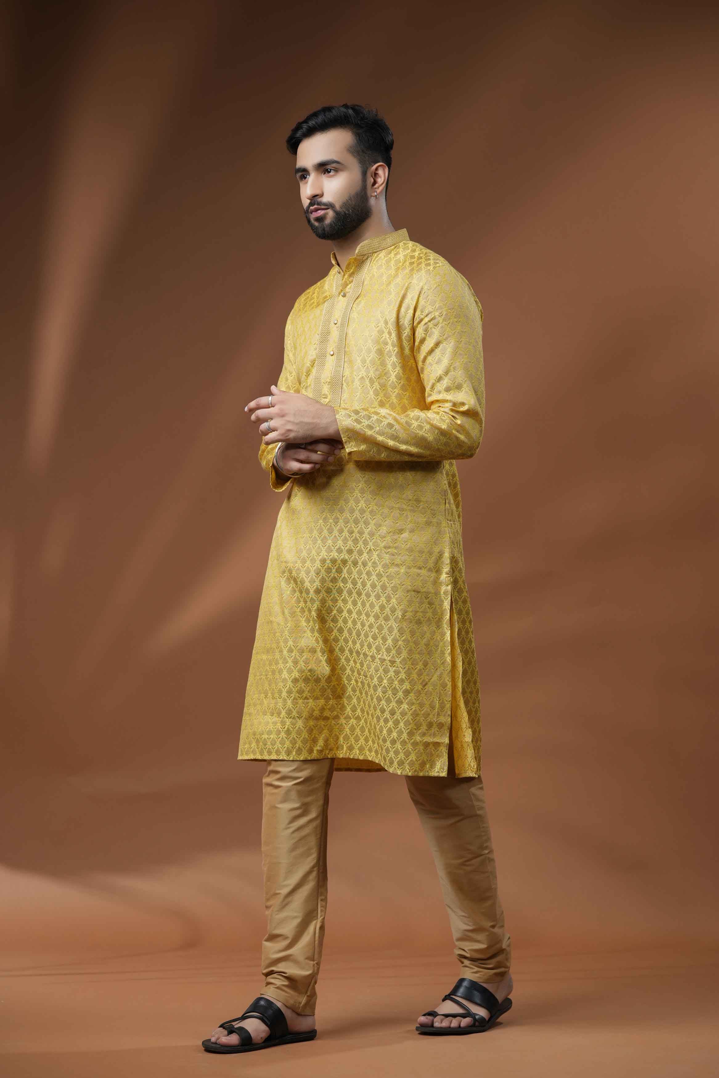 Yellow Jacquard Kurta